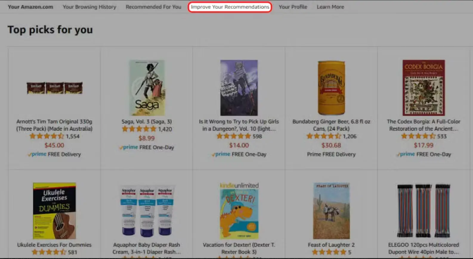 Amazon's AI-powered recommendations based on user activity and preferences
