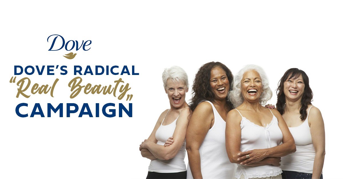 Alt text: Women of various body types and sizes are seen in this advertisement for Dove’s Real Beauty campaign.
