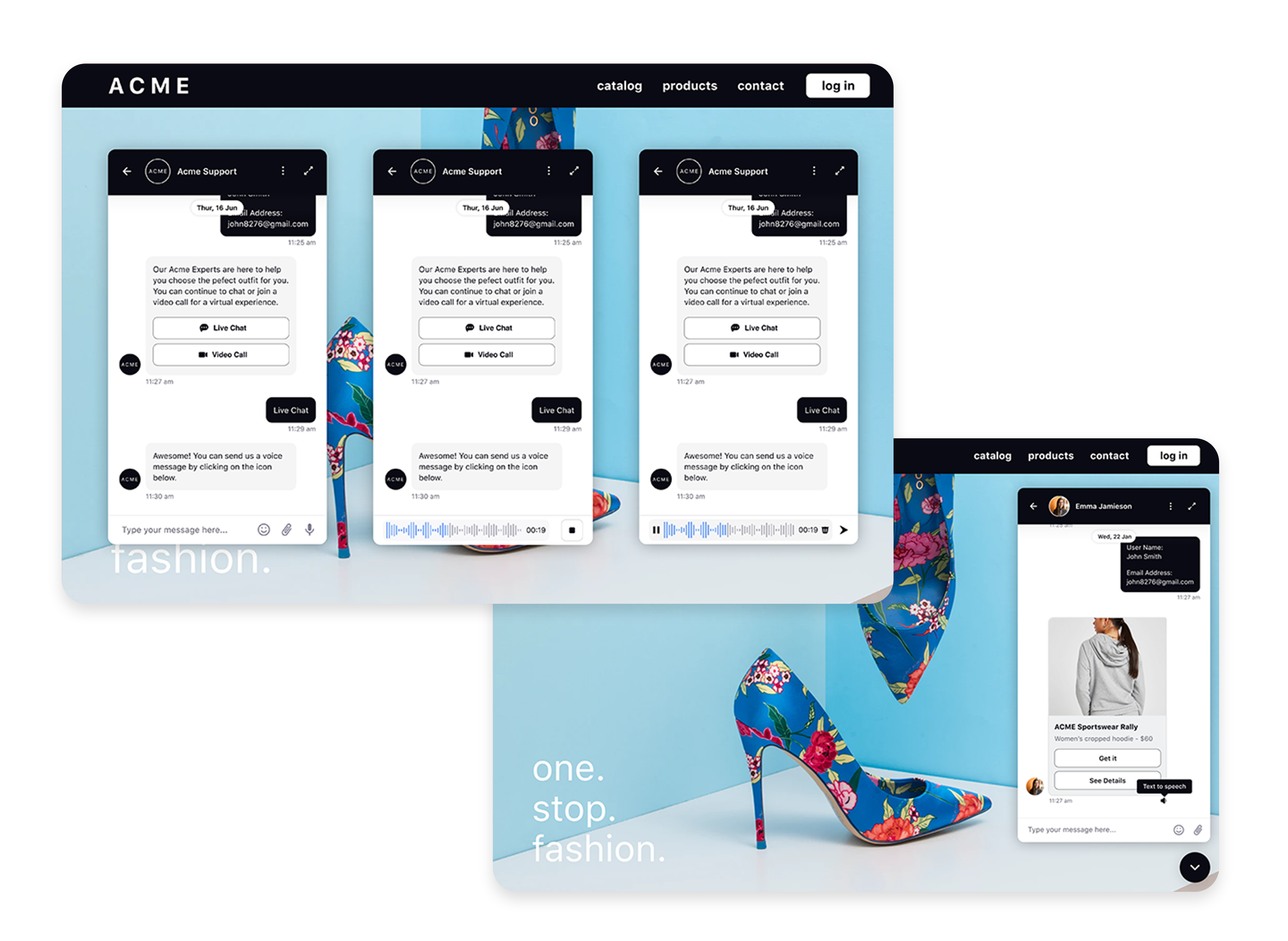Live chat powered with voice notes & text-to-speech@3x