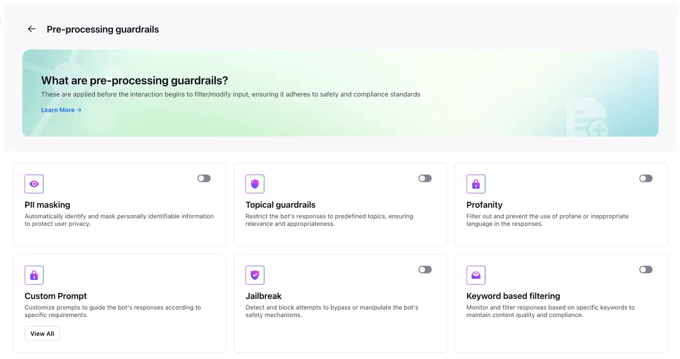  Screenshot of the Pre-processing guardrails page