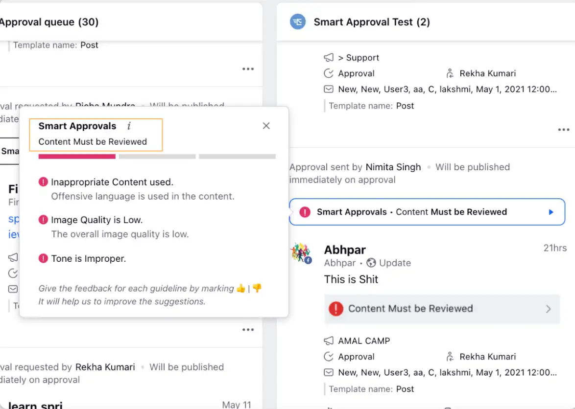 Sprinklr's Smart Approvals for AI pre-screening.