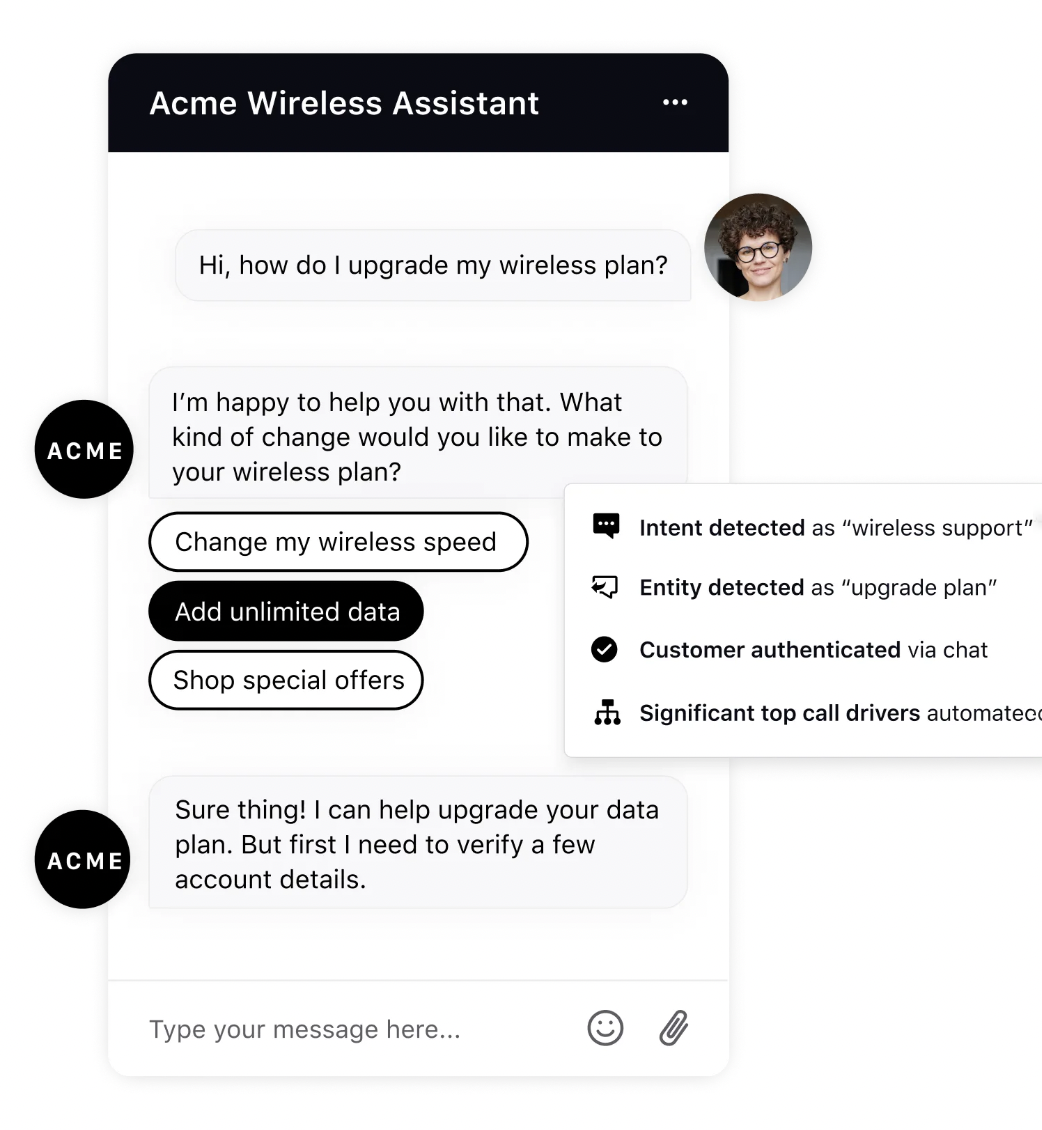 An image showing how Sprinklr's conversational AI detects customer intent