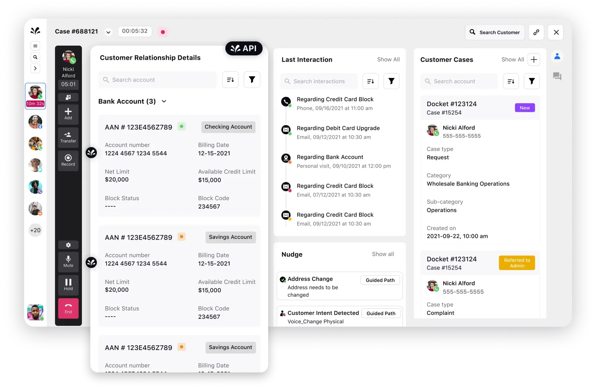 Sprinklr outbound voice dashboard with customer relationship details pane.
