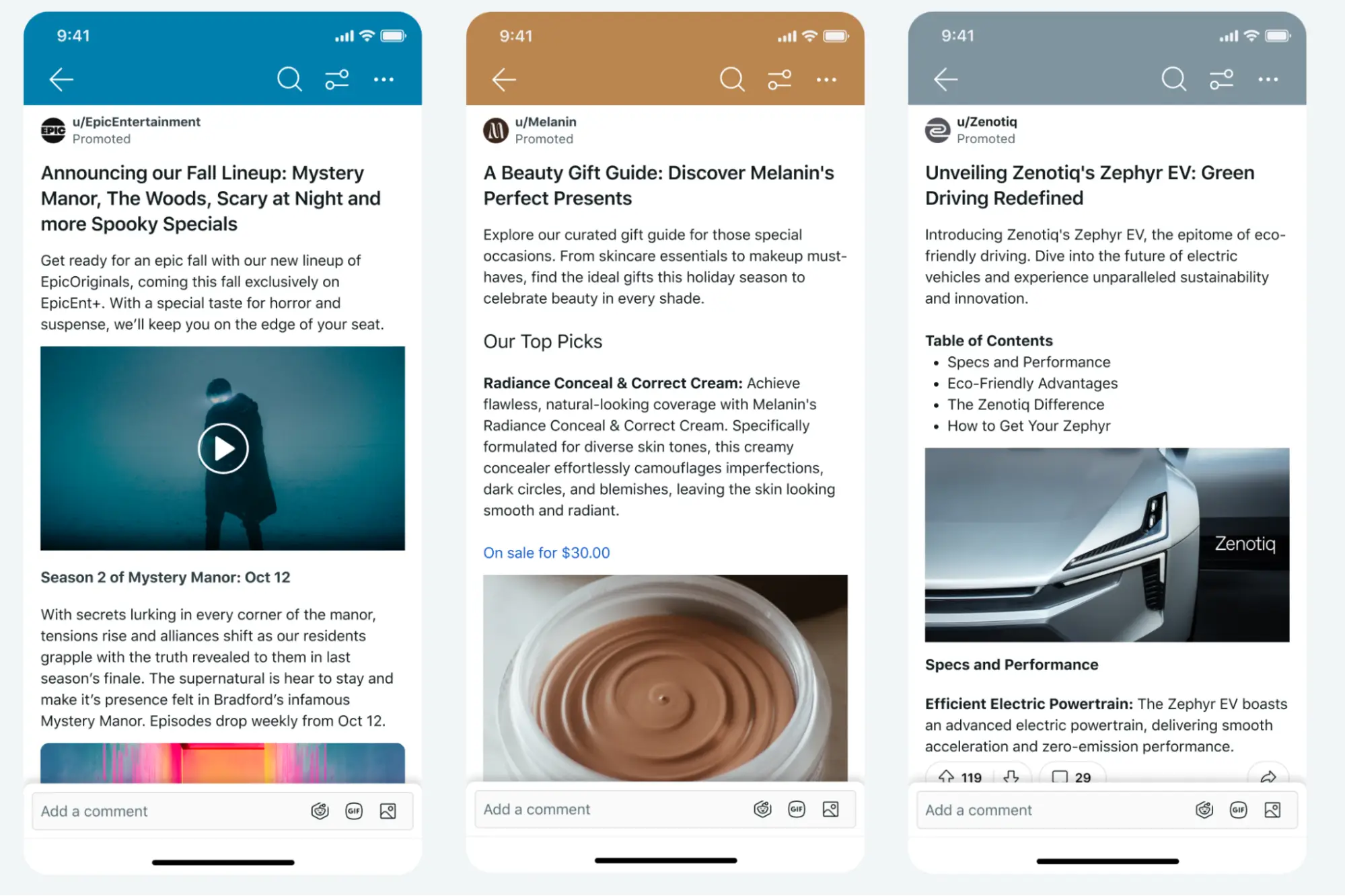 Title: Inserting image... - Description: Reddit ads showcasing multiple product positioning in platform discussions