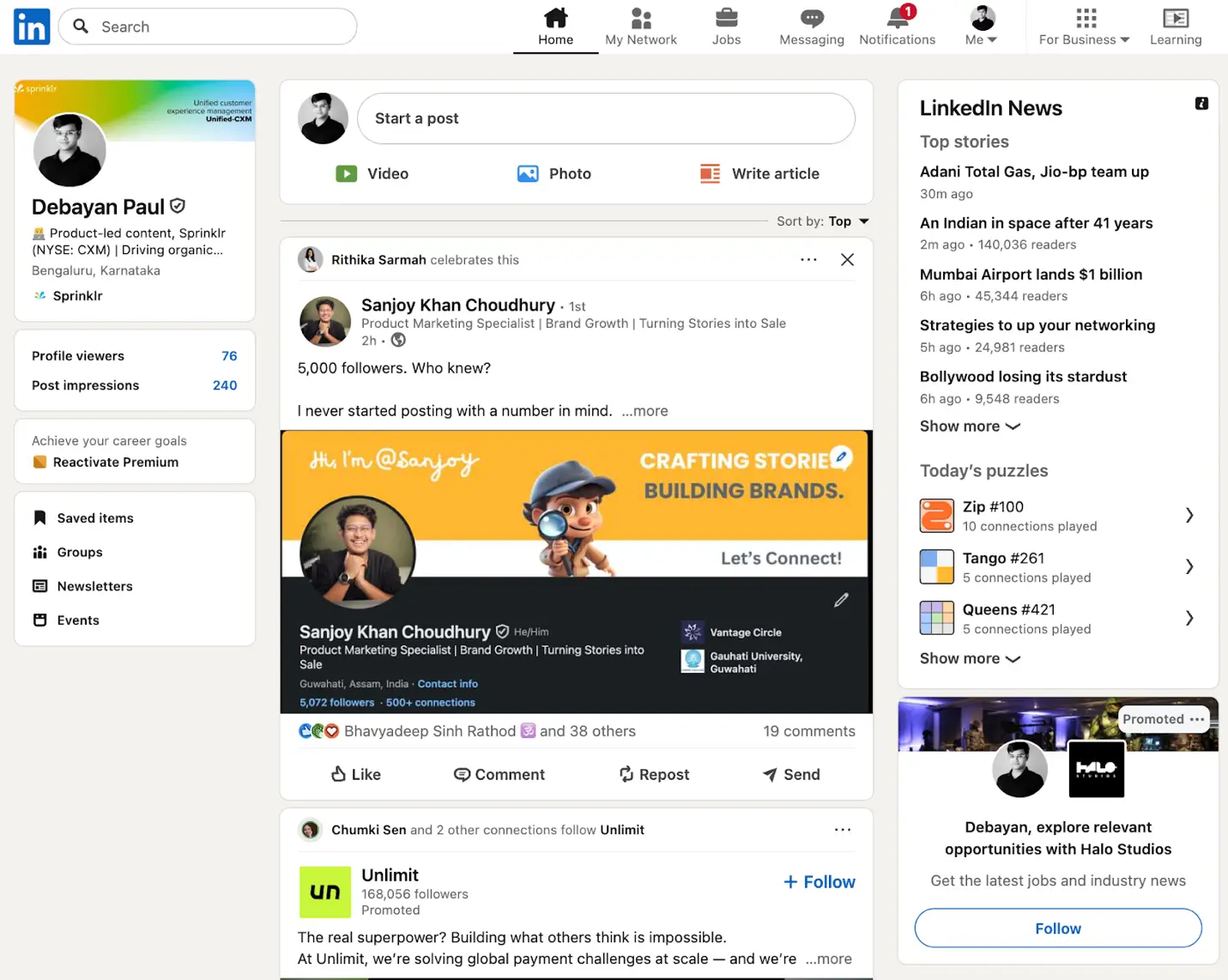 Screenshot of LinkedIn feed  
