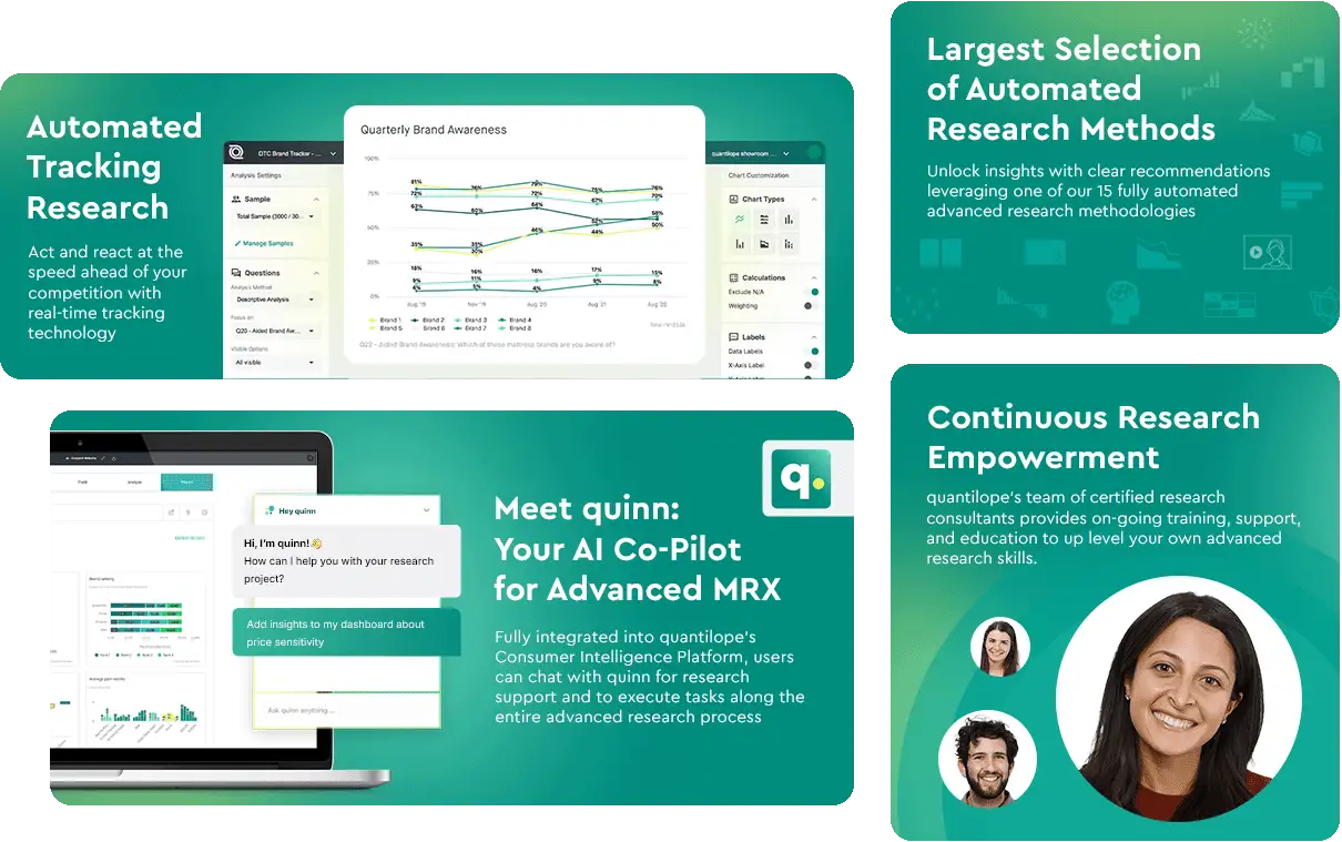 Generic research dashboard illustration showing conjoint style charts.