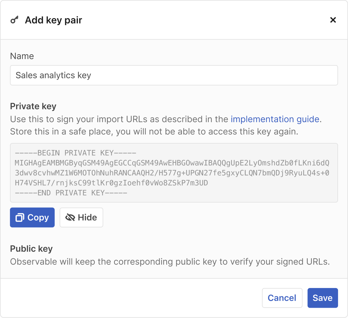 Generate key modal – Hidden 2x