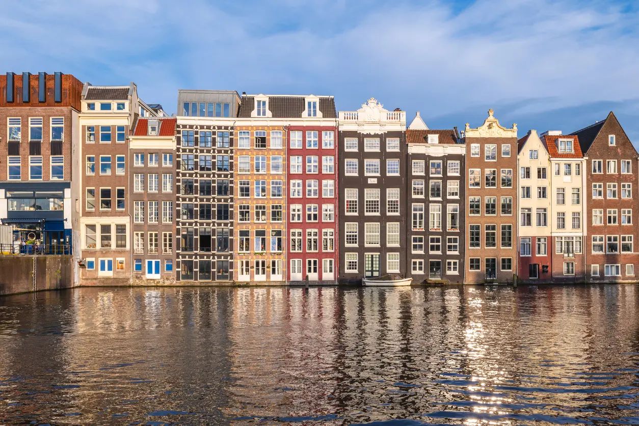 Narrow houses along waterfront