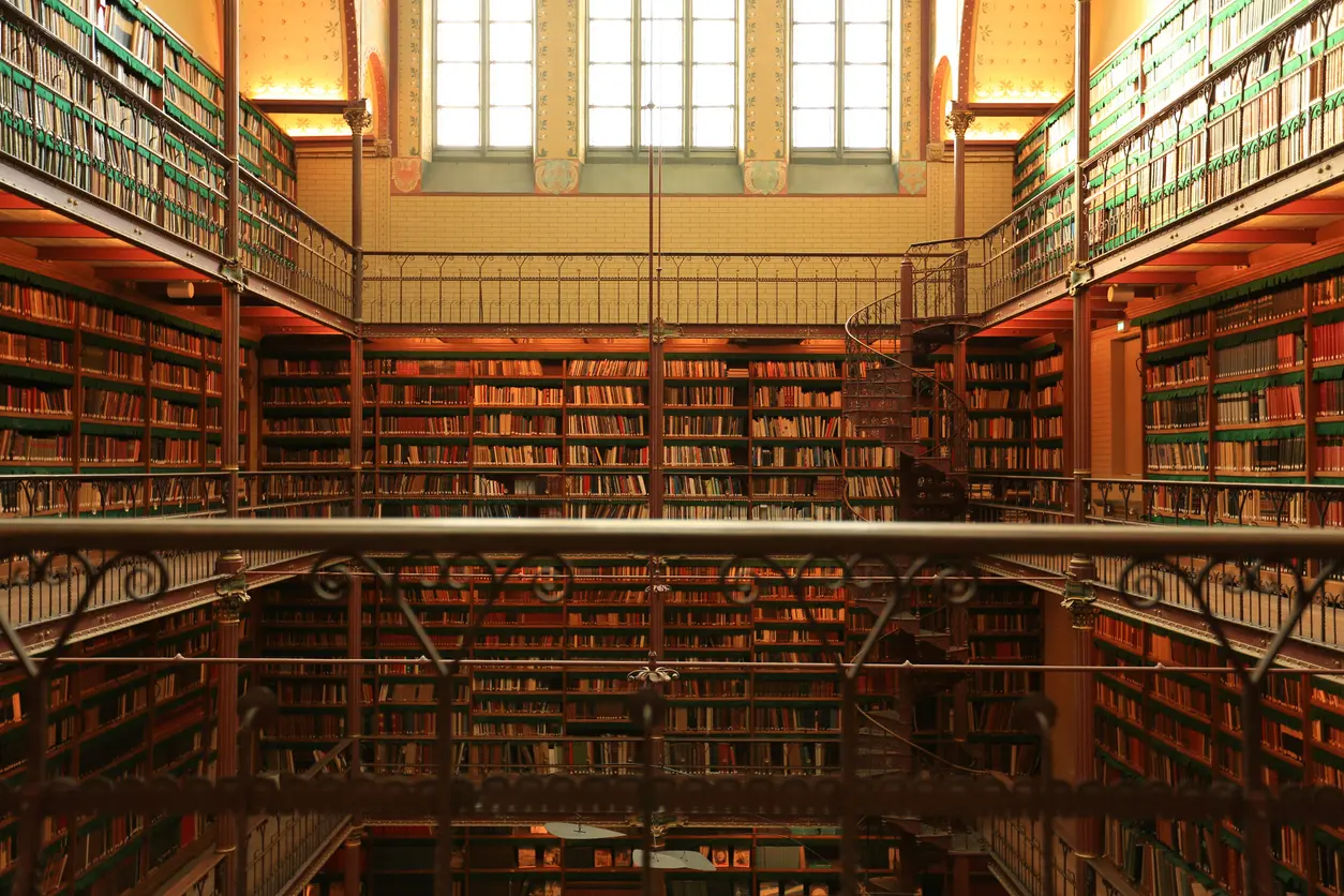 Inside a historic library