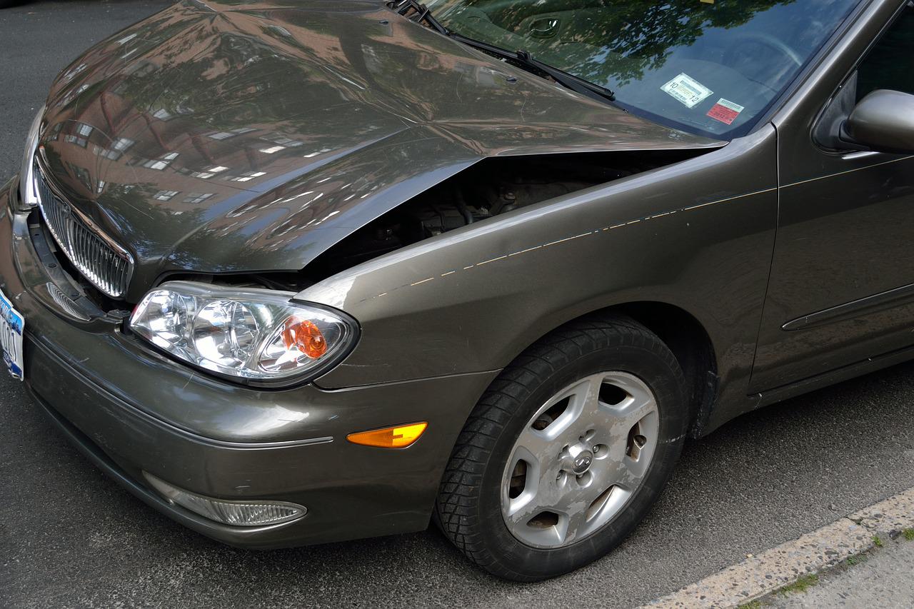 Crashed car with front-end damage