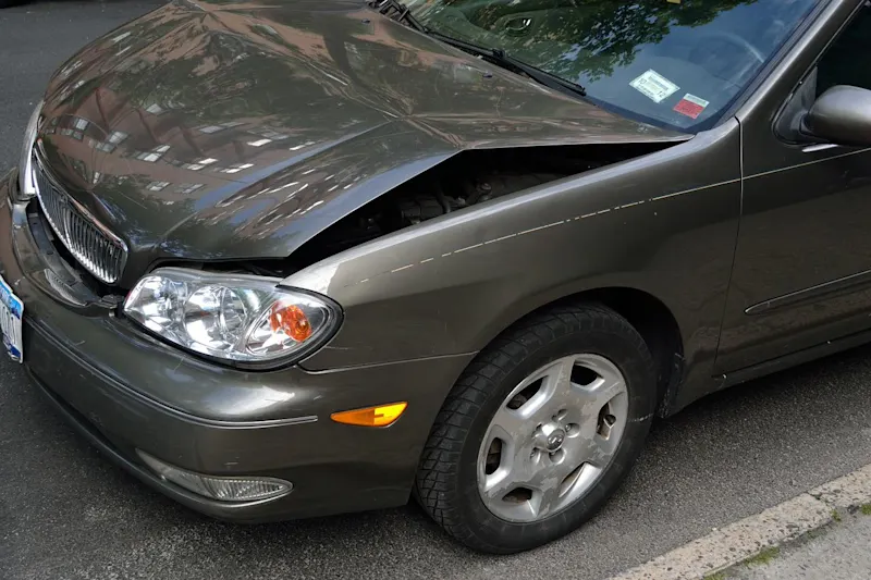 Crashed car with front-end damage