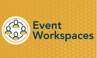 Cambridge Open Engage with logo Event Workspaces banner with a yellow background on Cambridge Core website.