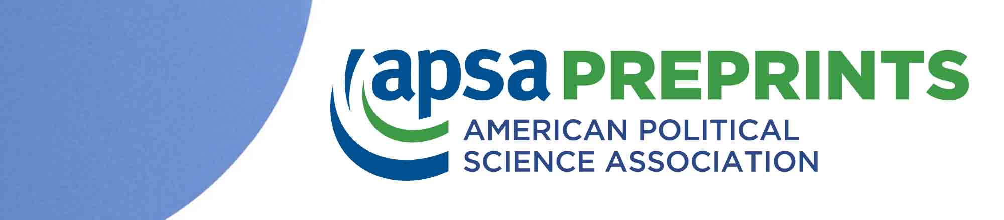 APSA Preprints American Political Science Association logo banner with blue and green text color at the right and a cut circle at the left.