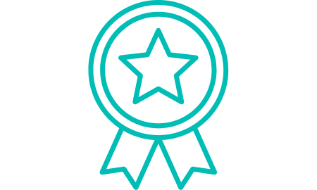 Icon of an award badge in Cambridge Blue colouring