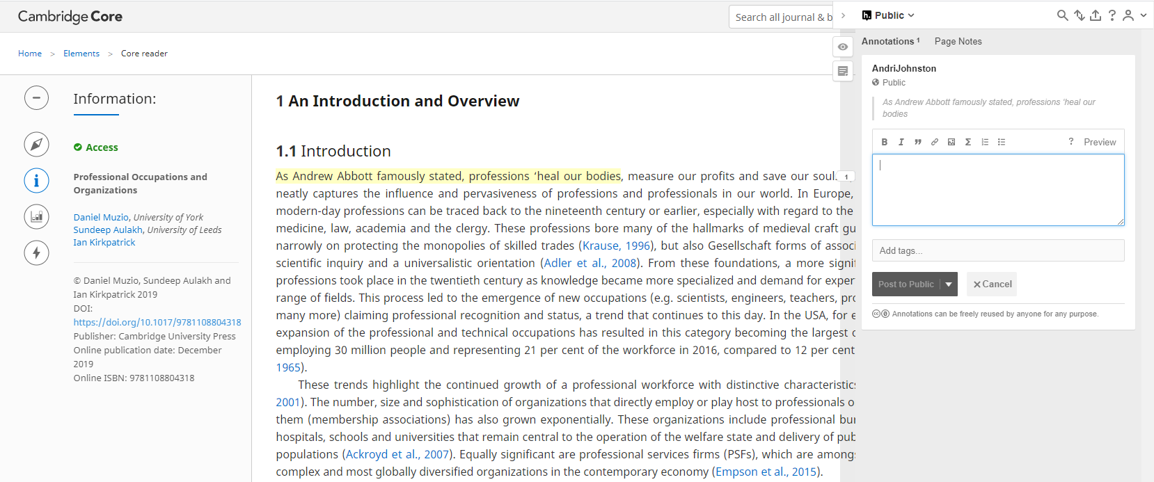 How do I annotate my article, book or Element when I am an author or editor.