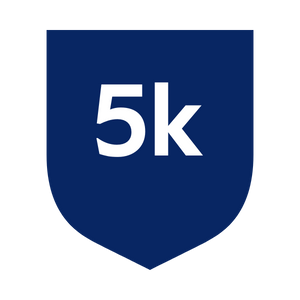 Blue shield shape with '5k' in white text