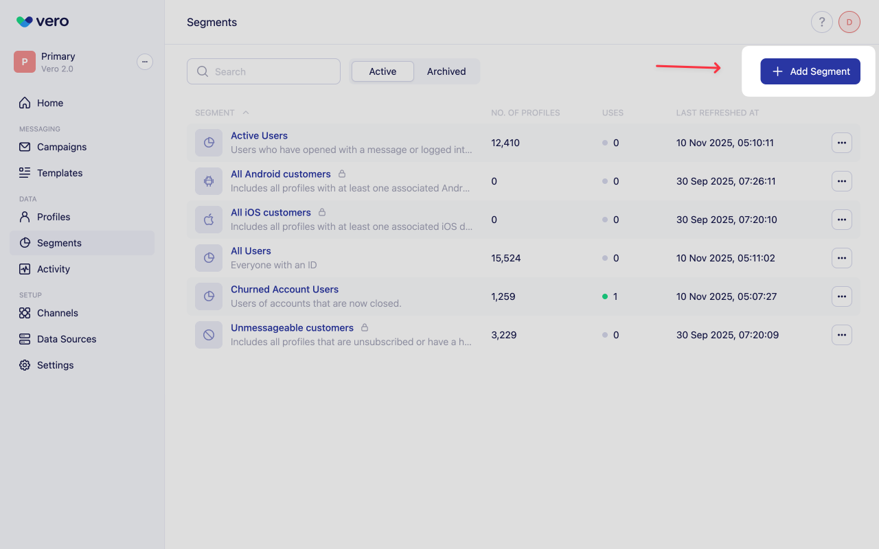 Segment List - Add Segment