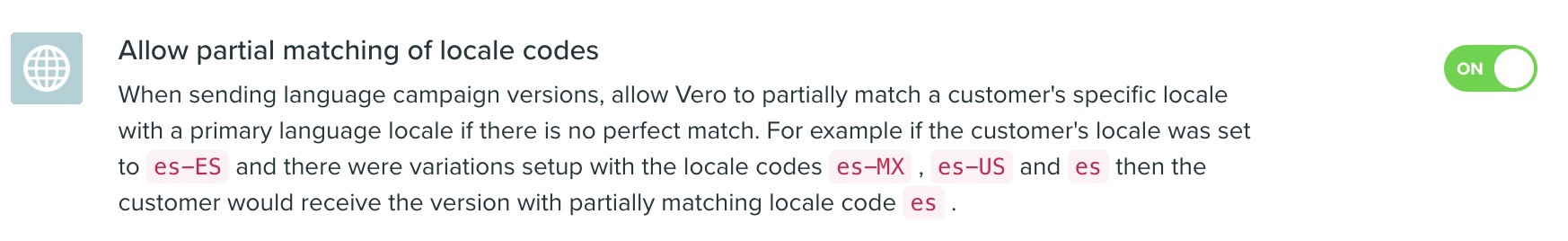 Partial matching local codes setting