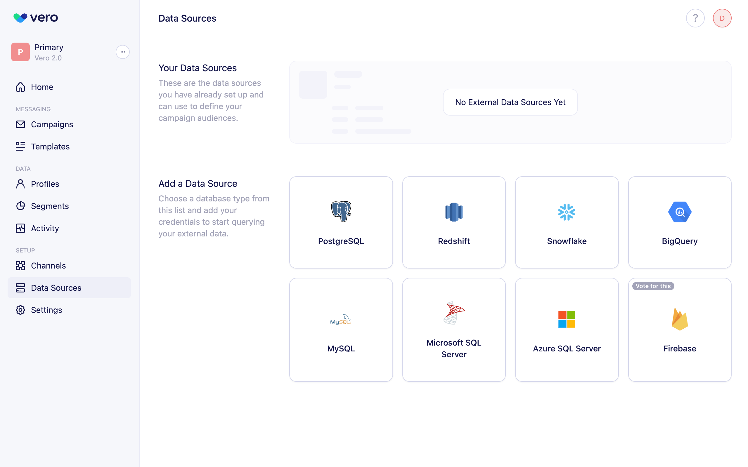 Data Sources page