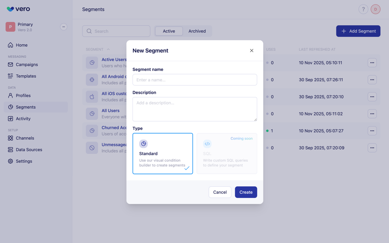 Segment Add Modal