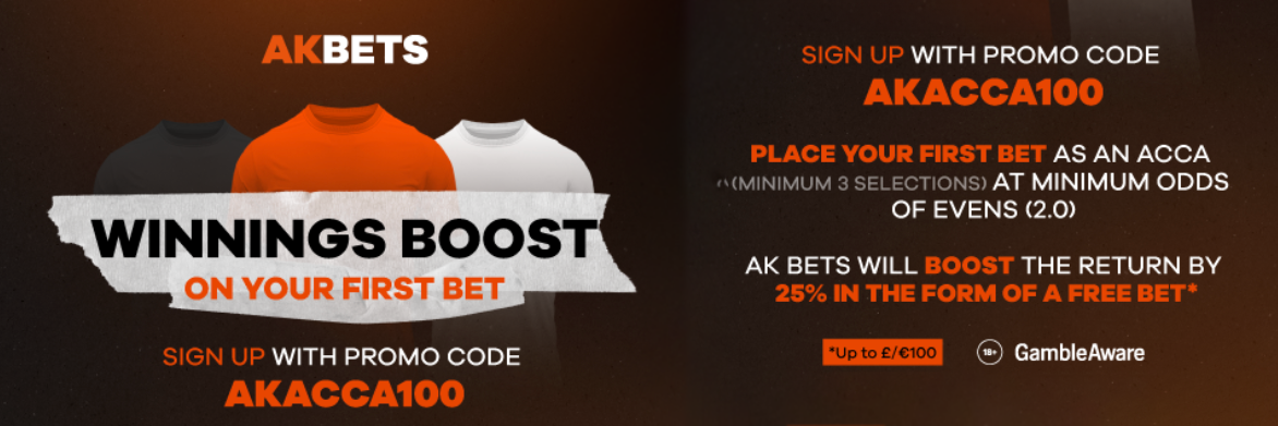Up to £100 Free Bet Winnings Boost on your first Acca