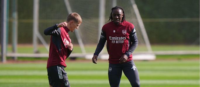 Odegaard and Eze during Arsenal training