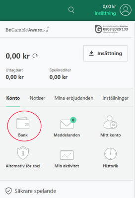 Bet365 Sverige bankmeny