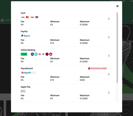 Unibet Deposit Options