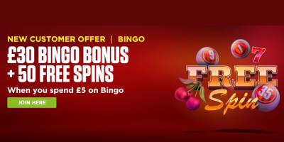 Ladbrokes New Customer Offer - £30 Bingo Bonus + 50 Free Spins