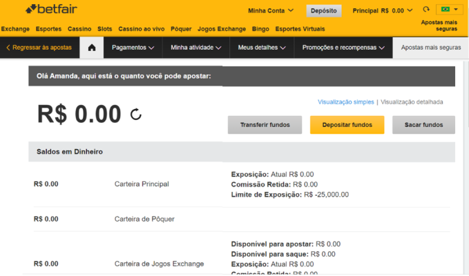 Página “Minha Conta” aberta na Betfair