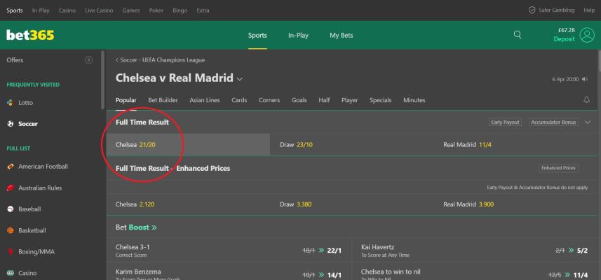 Bet365 Place Bet Step 1
