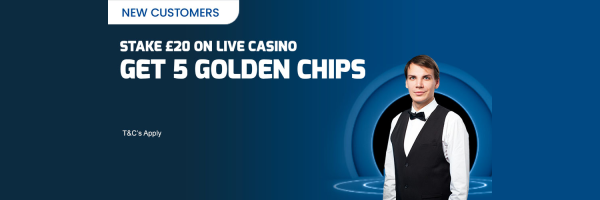 Betfred New Customer Offer - Stake £20 in Live Casino & Get 5 Golden Chips