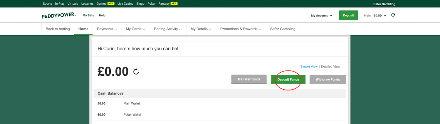 paddy power deposit funds
