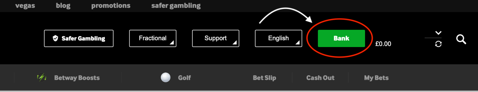 Betway Deposit Menu