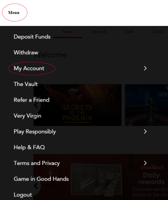 Virgin Games Account Menu