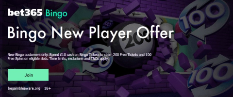 Bet365 New Customer Offer - Receive 200 Free Tickets & 100 Free Spins - Bingo