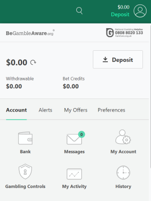 bet365 account menu