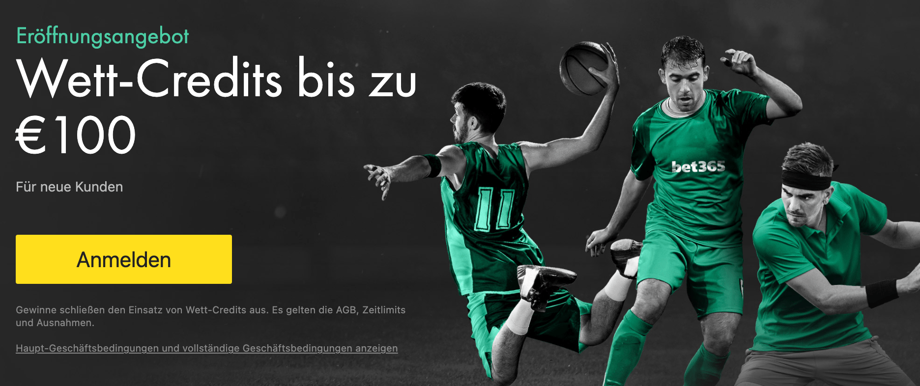 bet365 Neukundenangebot - Wett-Credits bis zu €100 - Sport