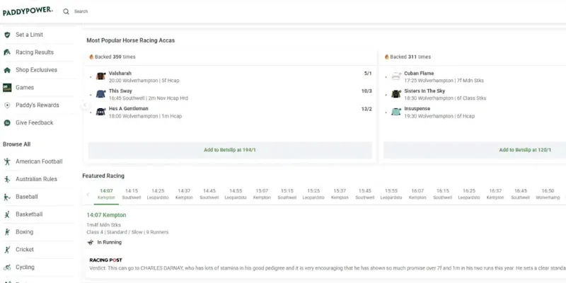 Paddy Power Ireland Popular Horse Racing Accas