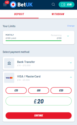 BetUK Deposit Page