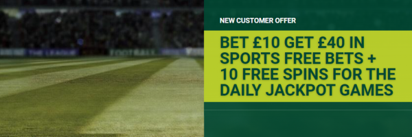 Bet £10 Get £40 in Sports Free Bets + 10 Free Spins for the Daily Jackpot Games