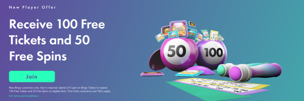 Bet365 Bingo - New Customer Offer - Receive 100 Free Tickets and 50 Free Spins
