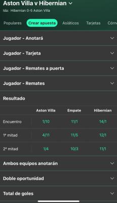 Mercados de creación de apuestas Bet365