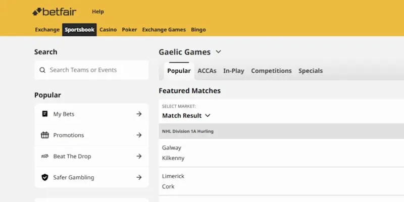 Betfair Ireland Screenshot March 2026
