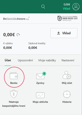Bet365 Česko menu banky