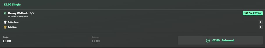 bet365 Sub On Play On Example Screenshot