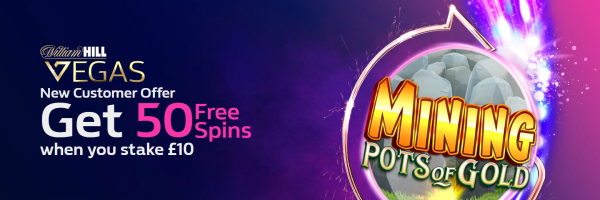 Stake £10 Get 50 Free Spins on Mining Pots of Gold