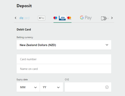 bet365 deposit and currency choice screen