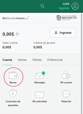 menú del banco bet365