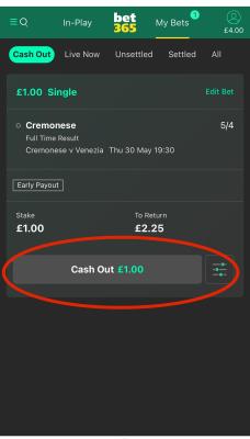 Bet365 Cash Out